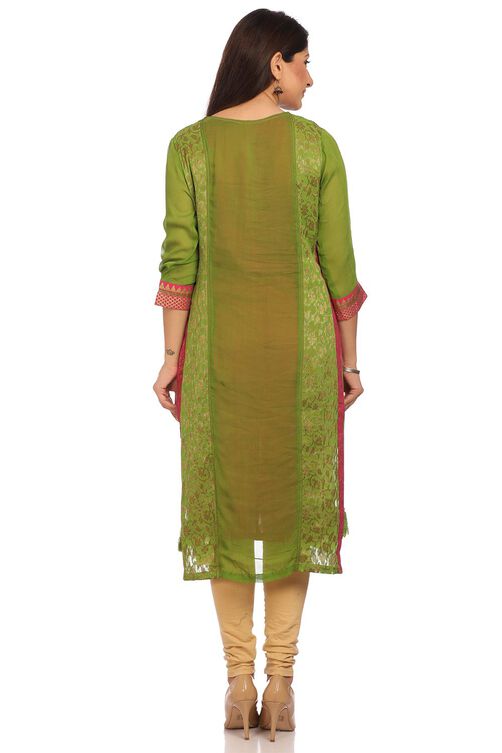 Green Straight Cotton Kurta image number 3