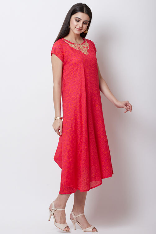 Pink Cotton Asymmetric Dress image number 3