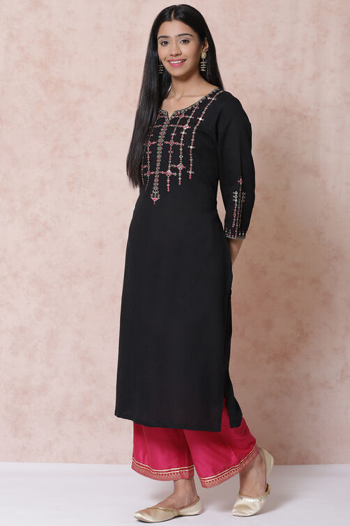 Black LIVA Straight Kurta image number 3