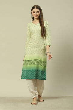 Green LIVA Straight Printed Kurta image number 5