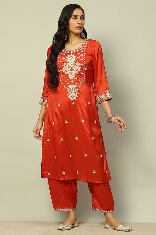 Red Viscose Shantoon Straight Kurta image number 0