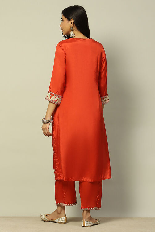 Red Viscose Shantoon Straight Kurta image number 3