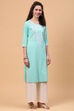 Blue Cotton Straight Kurta image number 3