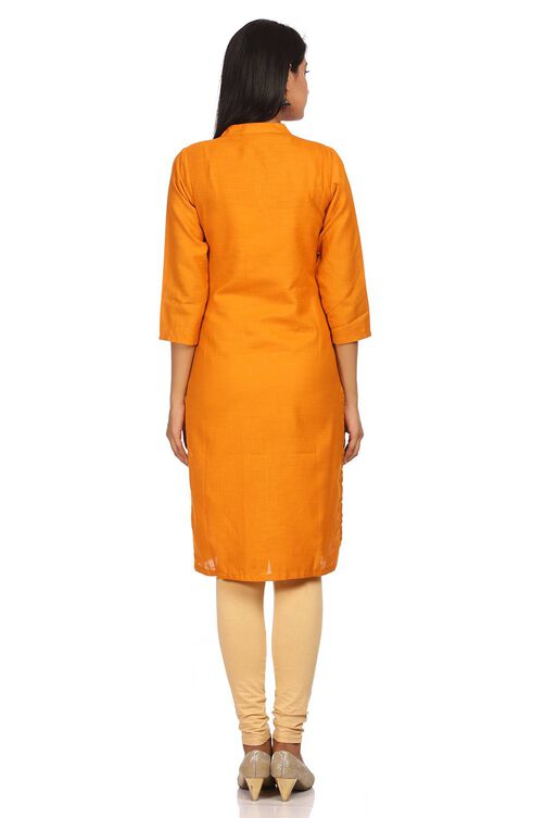 Yellow Straight Poly Viscose Kurta image number 3