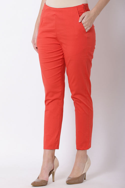 Orange Poly Lycra Slim Pants image number 2