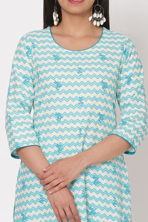 Turquoise Cotton Kurta image number 1