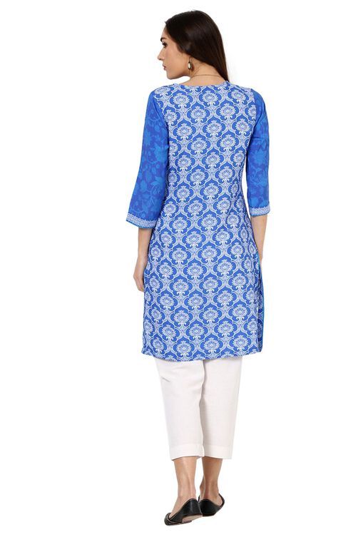 Indigo Straight Cotton Kurta image number 5