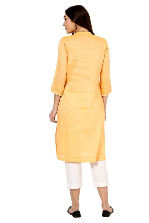 Ochre Straight Poly Cotton Kurta image number 5