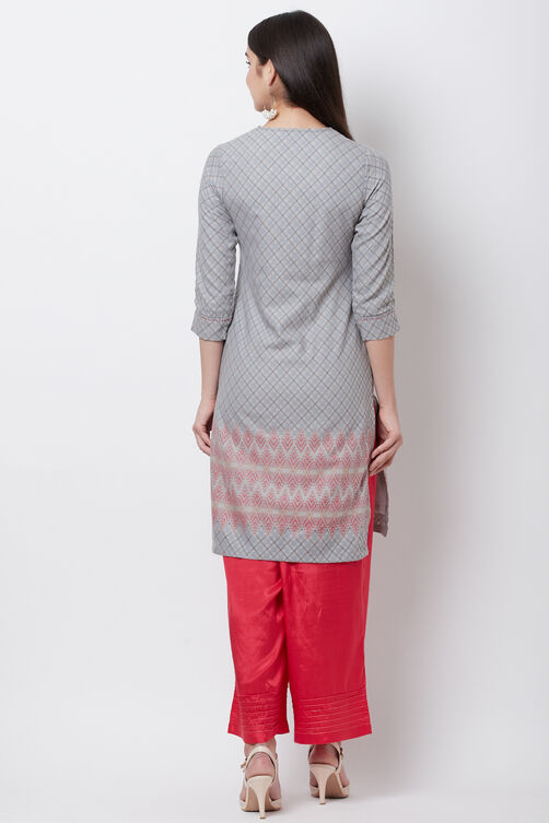 Grey Poly Cotton Straight Kurta image number 4