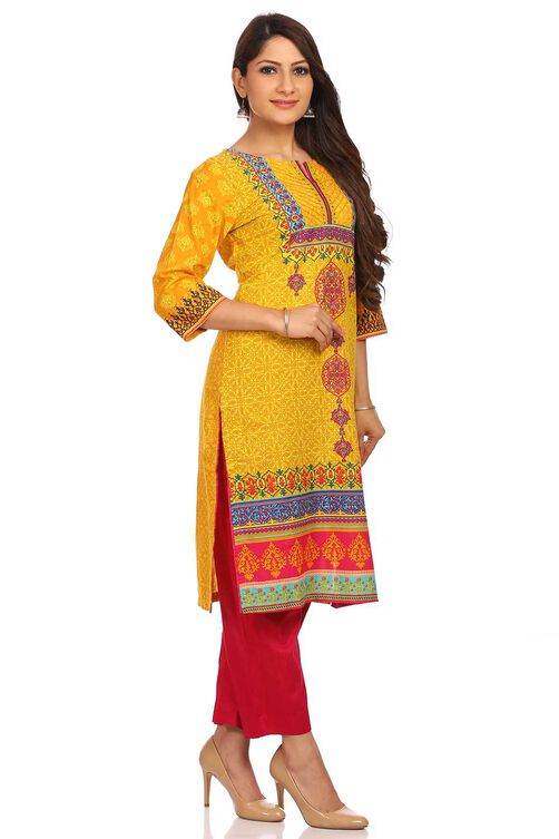 Yellow Straight Cotton Kurta image number 1