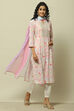 Pink Cotton Blend Printed Kurta & Pants Suit Set image number 6
