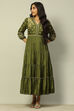 Green Viscose Shantoon Tiered Dress image number 5