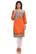 Blue & Orange Straight Cotton Kurta image number 0