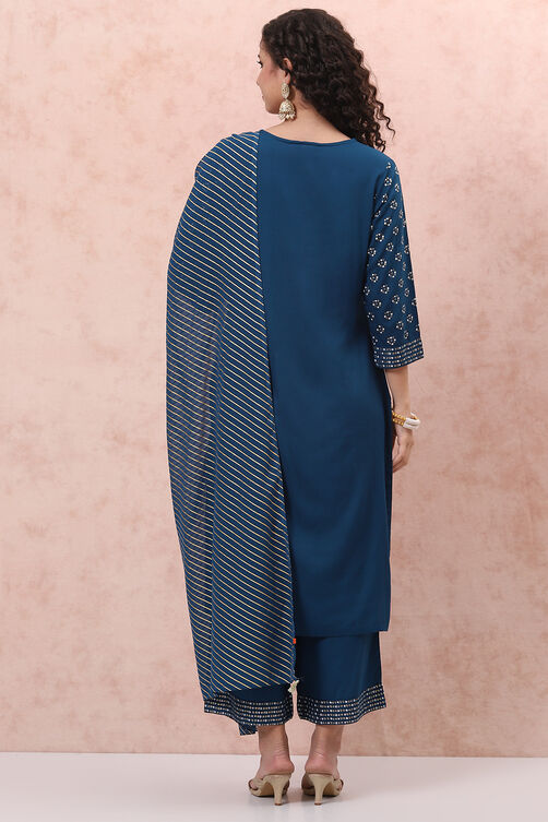 Blue LIVA Bandhani Suit Set image number 4