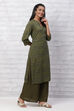 Olive Green Cambric Cotton Straight Kurta image number 3