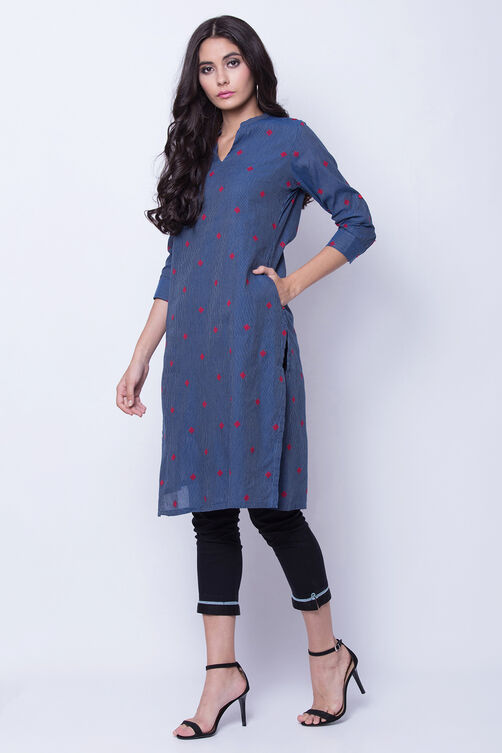 Blue Poly Cotton Straight Kurta image number 3