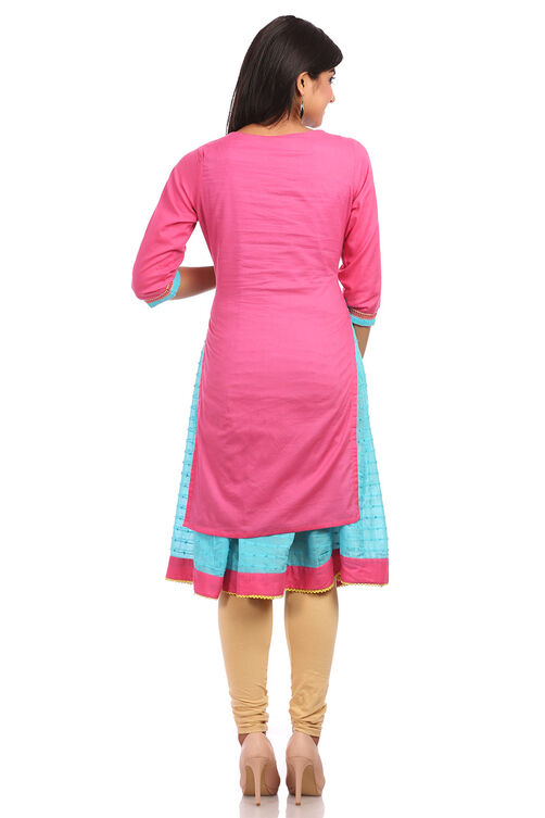 Pink Kalidar Cotton Kurta image number 2