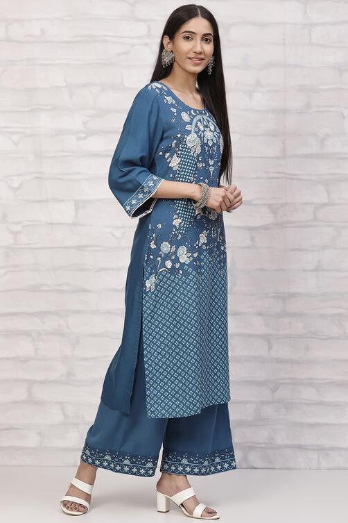 Indigo LIVA Straight Kurta image number 3