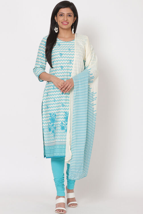 Turquoise Cotton Kurta image number 4