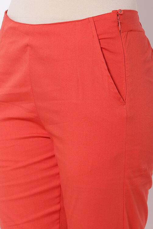 Orange Poly Lycra Slim Pants image number 1
