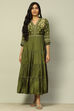 Green Viscose Shantoon Tiered Dress image number 6