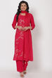 Pink Viscose And Rayon Straight Suit Set image number 5