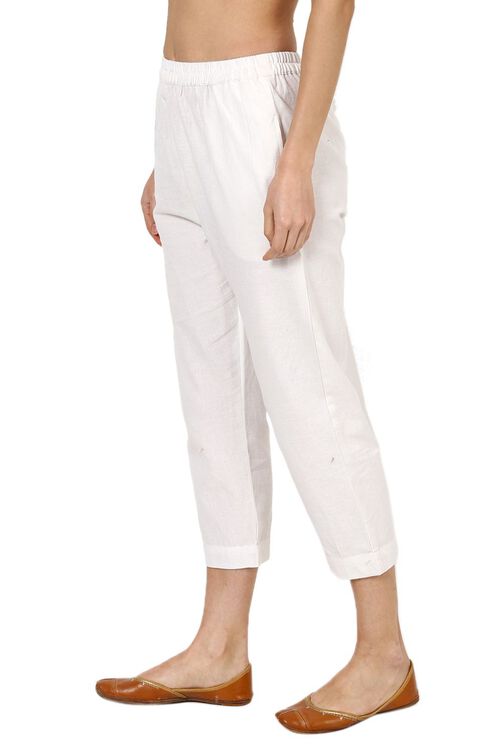 White Cotton Slim Pants image number 2