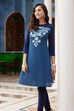 Indigo LIVA Straight Cut Out Kurta image number 0