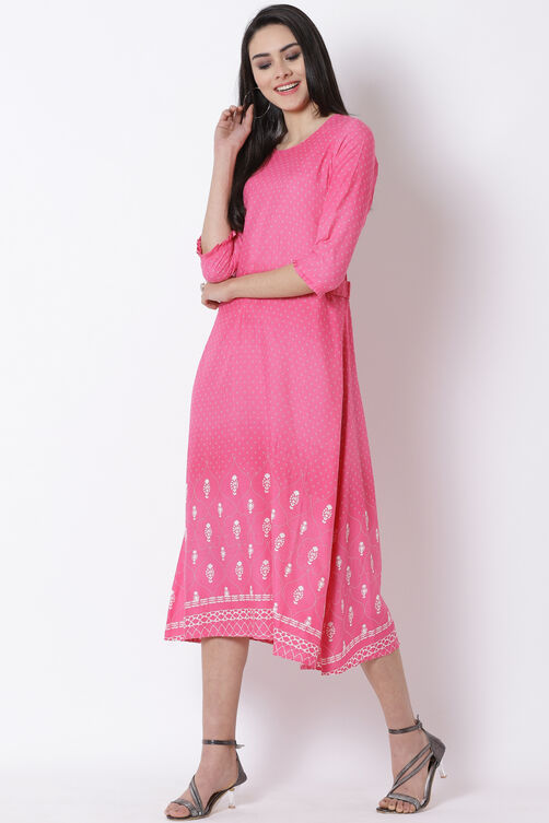 Pink Viscose A-Line Dress image number 2
