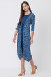 Blue Viscose Rayon Flared Dress image number 2