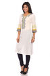 Off White Cotton Straight Kurta image number 3