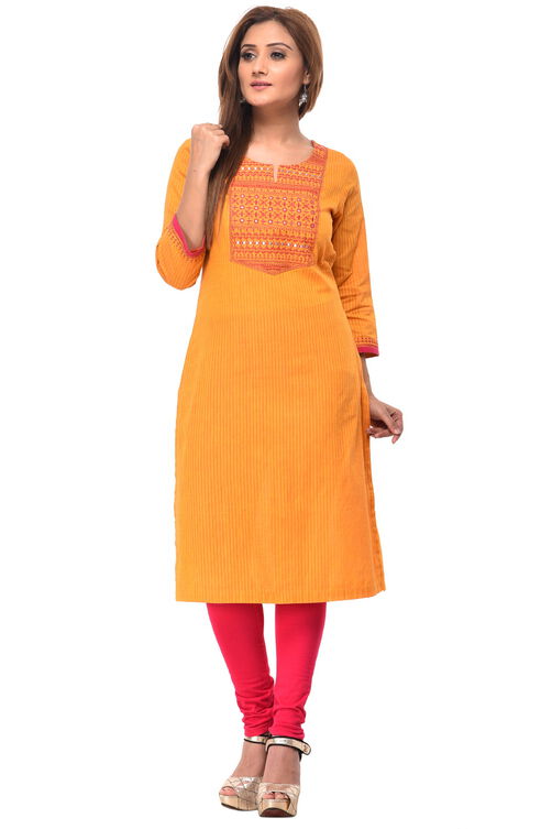 Yellow Straight Cotton Kurta image number 0