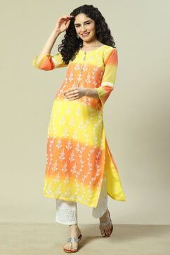 Yellow Cotton Blend Straight Kurta image number 0