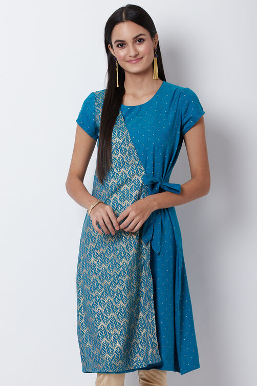 Turquoise Poly Cotton A Line Dress image number 0