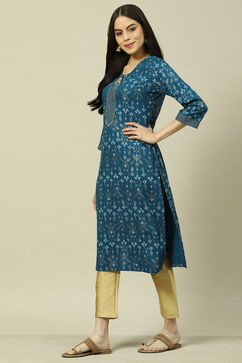 Teal Blue LIVA Straight Kurta image number 2