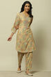 Beige Viscose Blend Printed Straight Co-ord Set image number 6