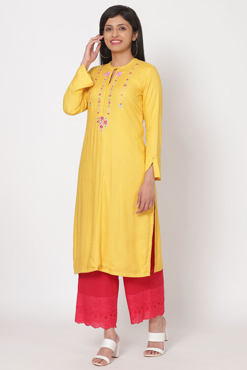 Yellow Viscose Straight Kurta image number 2