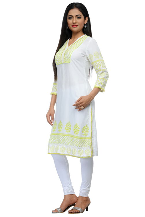 White Cotton Straight Kurta image number 2