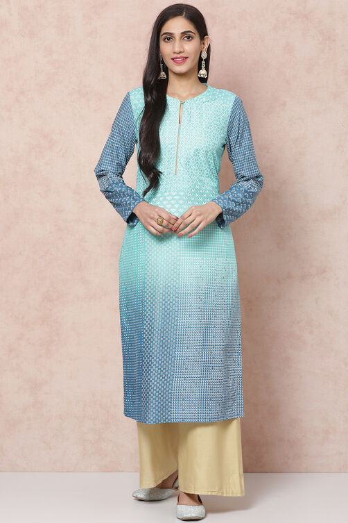 Blue LIVA Straight Kurta image number 0