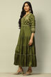 Green Viscose Shantoon Tiered Dress image number 2