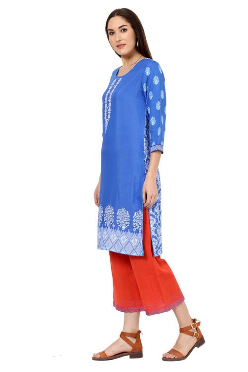 Indigo Straight Cotton Kurta image number 2