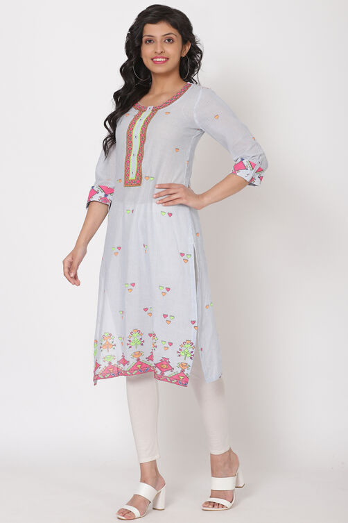 Light Blue Cotton Kurta image number 2