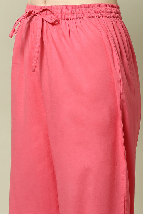 Pink Cotton Blend Printed Kurta & Palazzo Suit Set image number 2