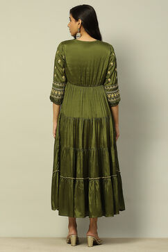 Green Viscose Shantoon Tiered Dress image number 3