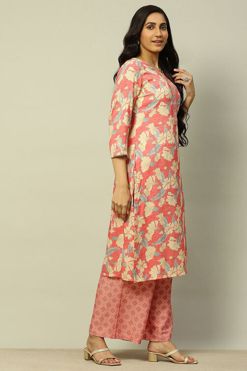 Coral Viscose Blend Straight Printed Kurta Palazzo Suit Set image number 5