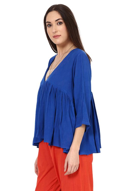 Blue Flared Viscose Rayon Indie Top image number 2