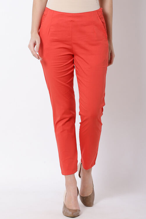 Orange Poly Lycra Slim Pants image number 0