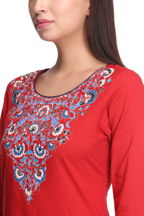 Red Straight Cambric Cotton Kurta image number 1