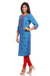 Blue Straight Cotton Kurta image number 3