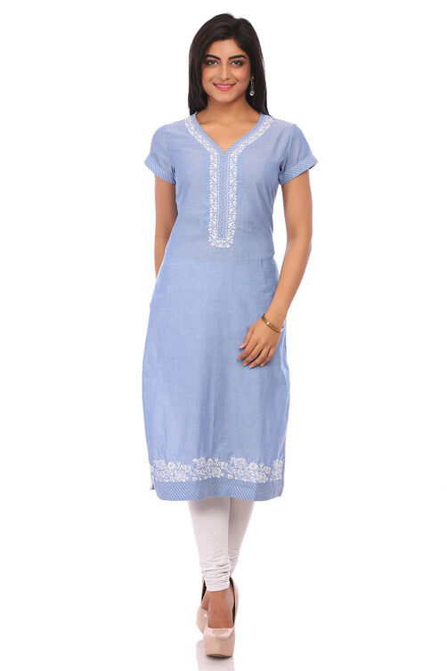 Blue Cotton Straight Kurta image number 0